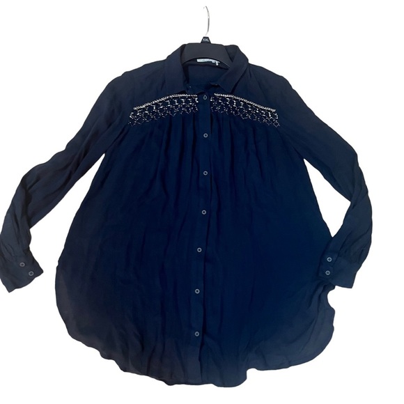 Anthropologie Floreat Beulah Beaded Button long Sleeve Tunic▪️size S Dark Gray - Picture 8 of 11